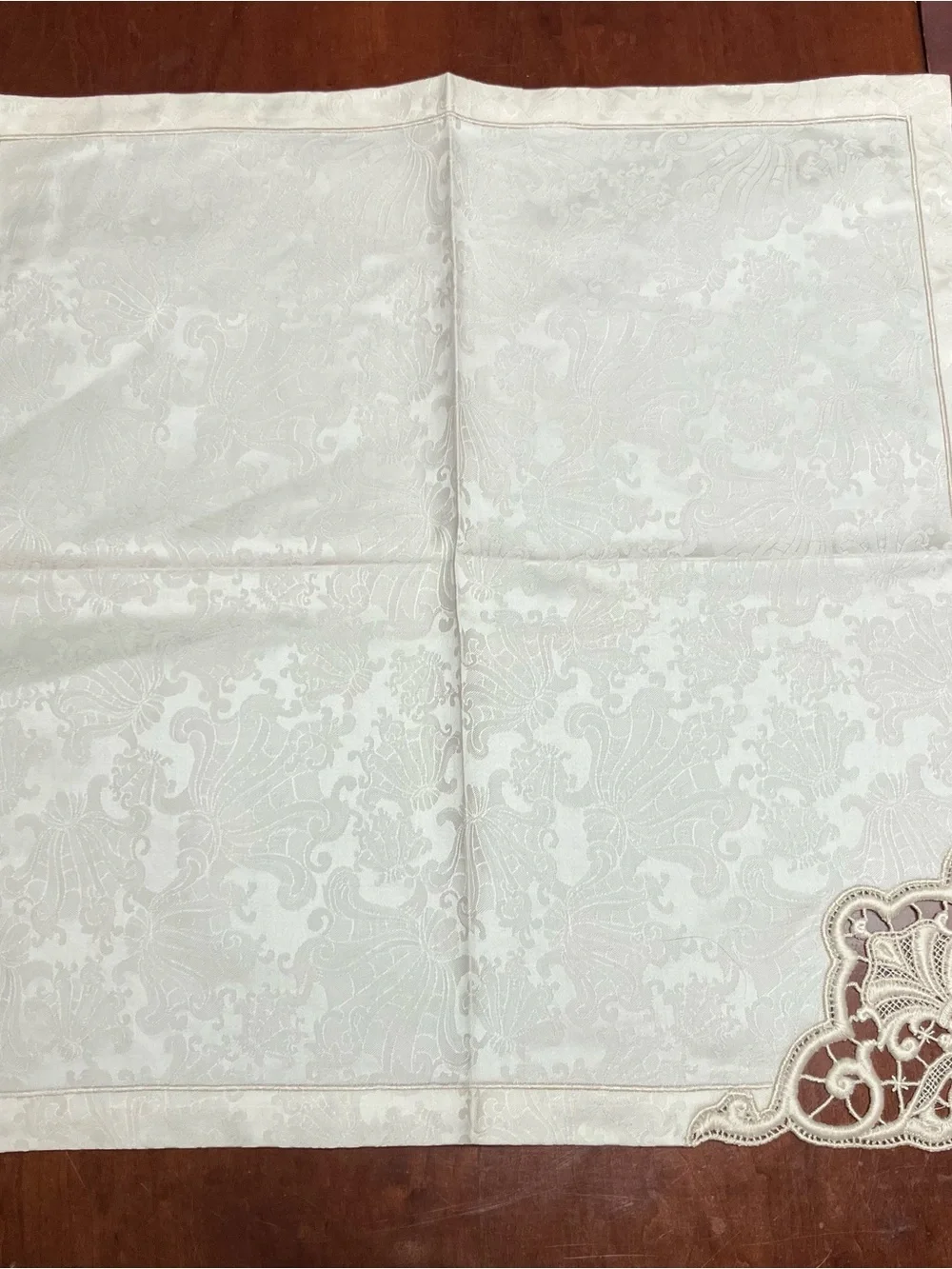 Jesurum Italian Cotton Cream Embroidered Napkins Damask (4) Lace 18in Square